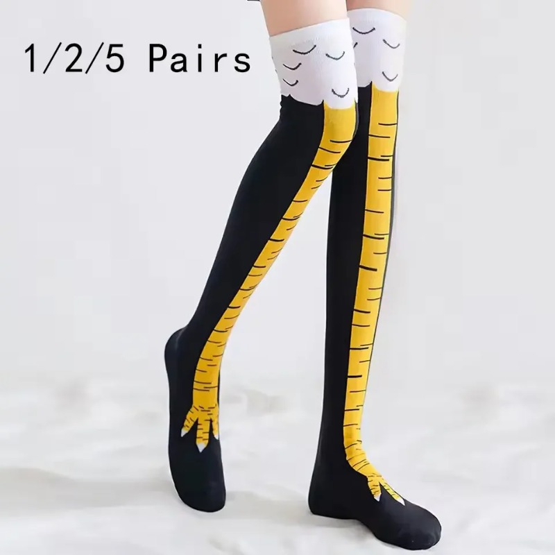1/2/5 Pairs Women Knee High So - Funny Chicken Leg Socks ulasan dan harga