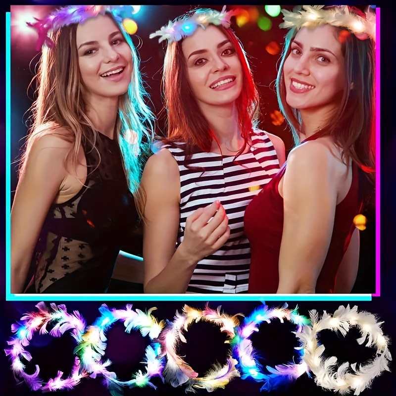 10pcs LED Feather Wreath Crown - Glow In The Dark Party Glasses ulasan dan harga