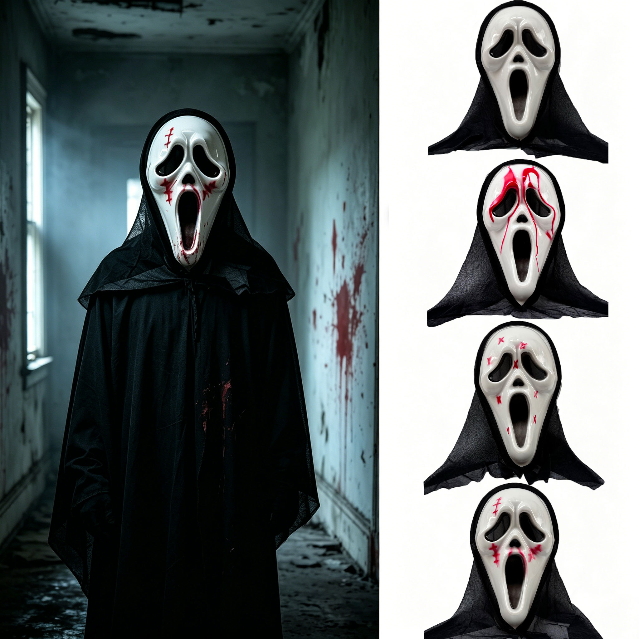 Ghost Horror Mask with Black M - Led Purge Mask Halloween ulasan dan harga
