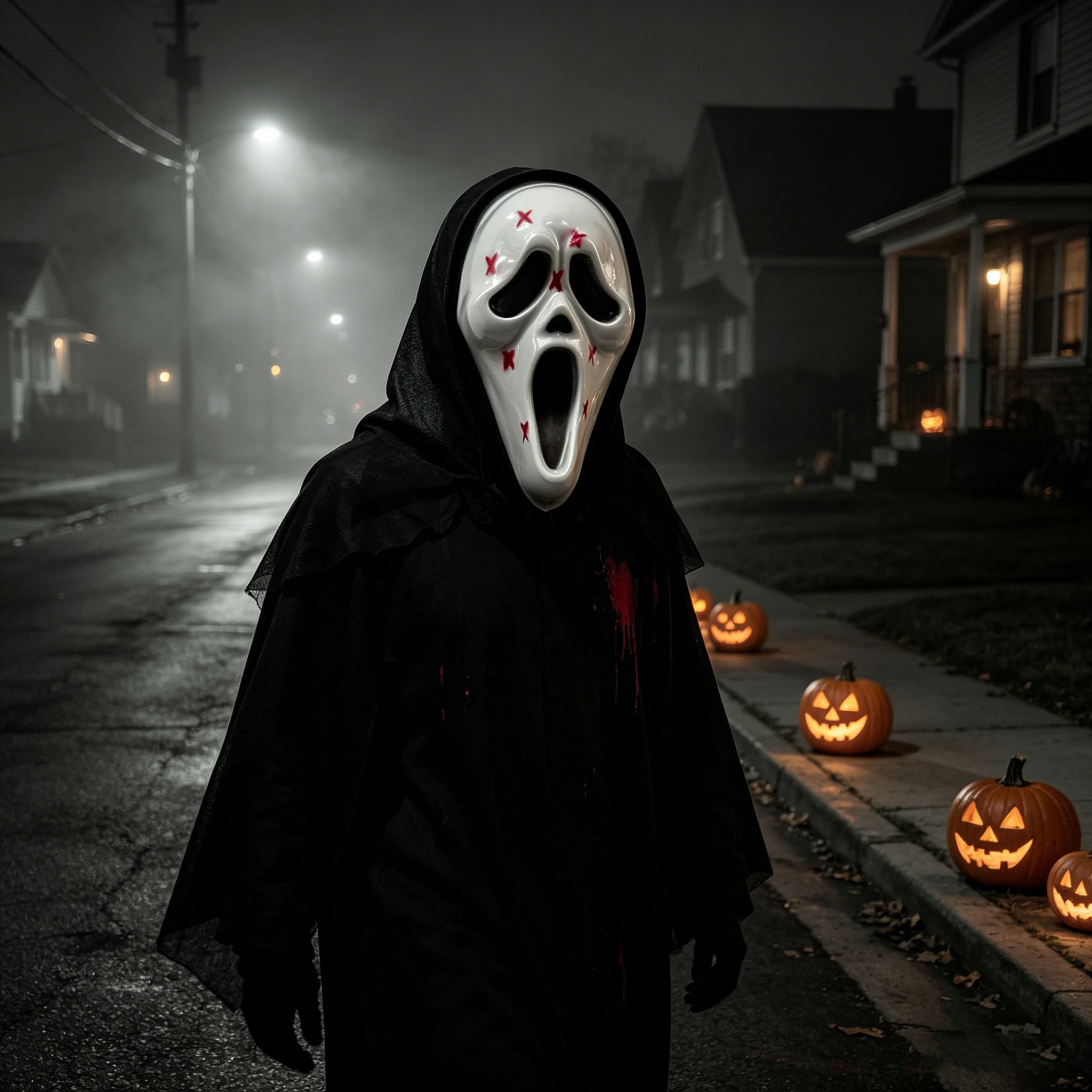 Ghost Horror Mask with Black M - Led Purge Mask Halloween ulasan dan harga